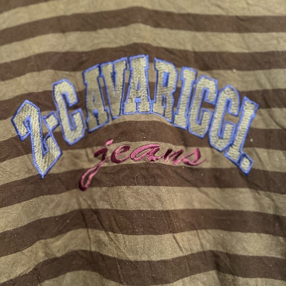 VTG 90s Z. Cavaricci Brown Striped Hooded Pullover Top. Embroidered Logo. - Picture 8 of 9